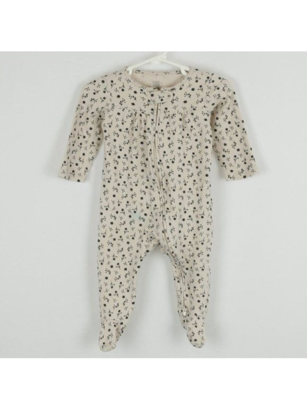 Carter's Infant Size 9 Months Tan Black Cotton Floral Dual Zip Footie Pajamas